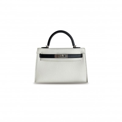 HERMÈS MASTER MINI KELLY II EPSOM PANDA COLOR PURE WHITE AND BLACK SILVER BUCKLE (19*12*5.5cm) 